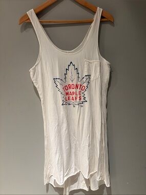 Retei White Tank Top Dress/Cover Up/Pajamas with Red and Blue Leaf Logo